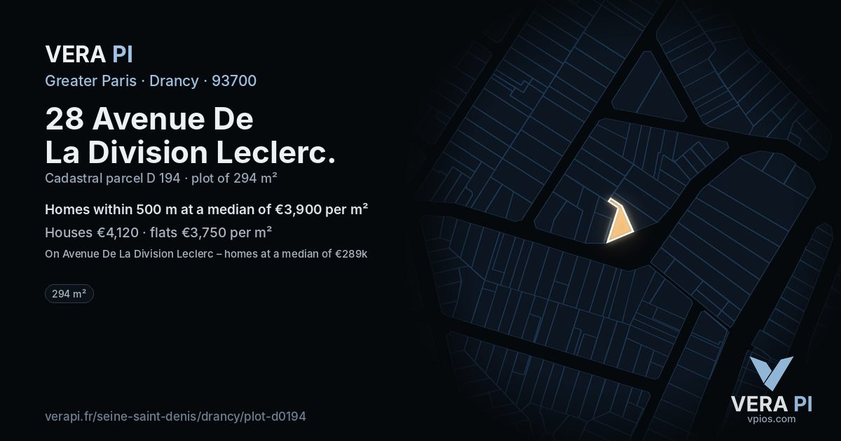 28 Avenue De La Division Leclerc, Drancy at night – the plot lit, the parcels around coloured by the prices near them