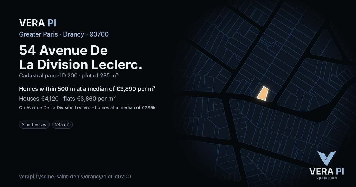 54 Avenue De La Division Leclerc, Drancy at night – the plot lit, the parcels around coloured by the prices near them