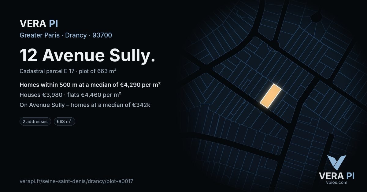 12 Avenue Sully, Drancy at night – the plot lit, the parcels around coloured by the prices near them