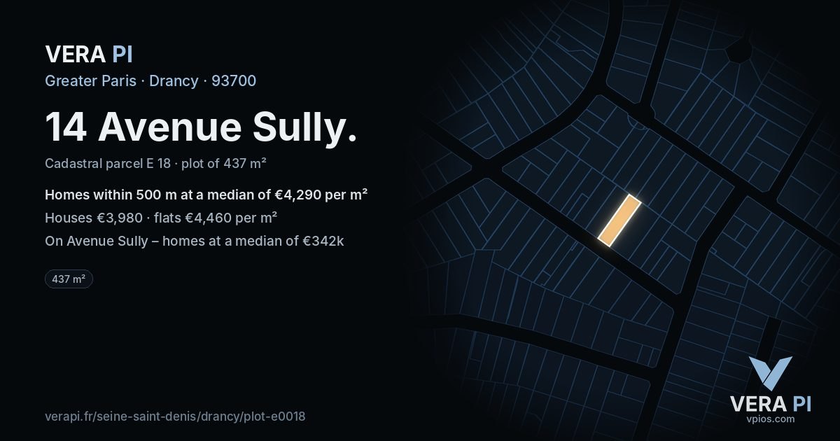 14 Avenue Sully, Drancy at night – the plot lit, the parcels around coloured by the prices near them
