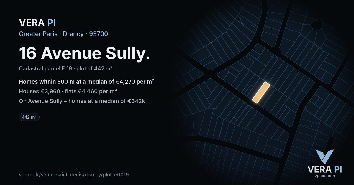 16 Avenue Sully, Drancy at night – the plot lit, the parcels around coloured by the prices near them