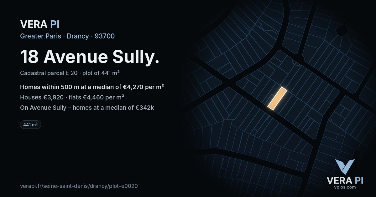 18 Avenue Sully, Drancy at night – the plot lit, the parcels around coloured by the prices near them