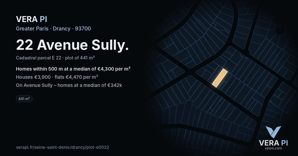 22 Avenue Sully, Drancy at night – the plot lit, the parcels around coloured by the prices near them