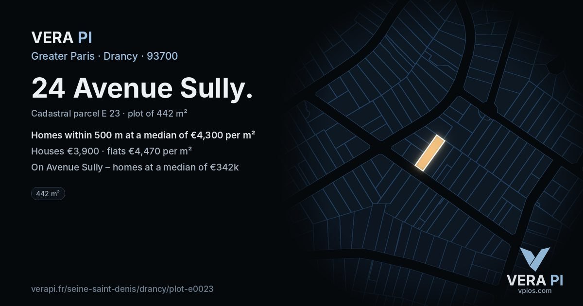 24 Avenue Sully, Drancy at night – the plot lit, the parcels around coloured by the prices near them