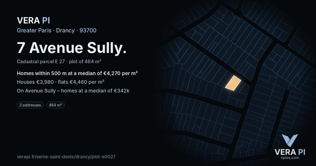 7 Avenue Sully, Drancy at night – the plot lit, the parcels around coloured by the prices near them