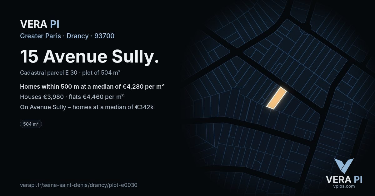 15 Avenue Sully, Drancy at night – the plot lit, the parcels around coloured by the prices near them
