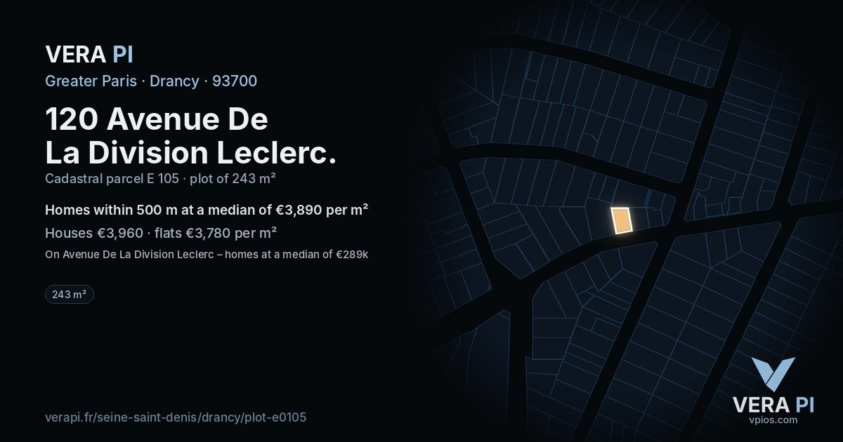 120 Avenue De La Division Leclerc, Drancy at night – the plot lit, the parcels around coloured by the prices near them