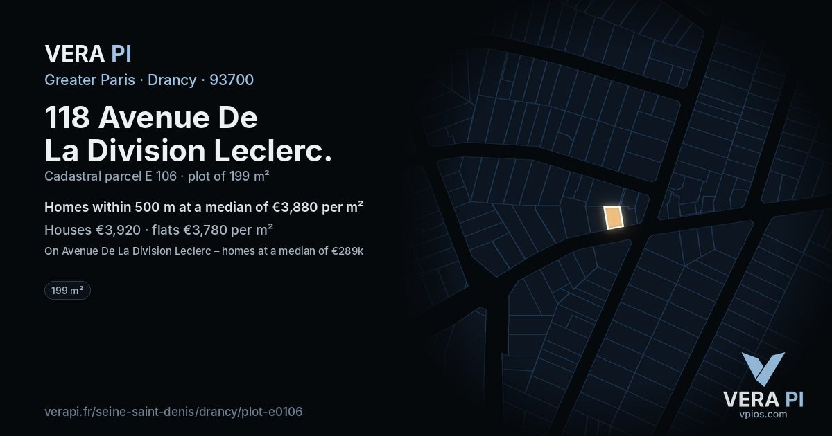 118 Avenue De La Division Leclerc, Drancy at night – the plot lit, the parcels around coloured by the prices near them