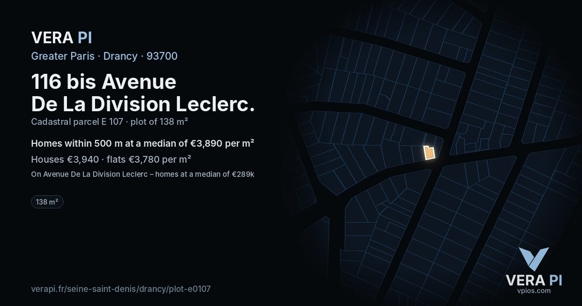 116 bis Avenue De La Division Leclerc, Drancy at night – the plot lit, the parcels around coloured by the prices near them