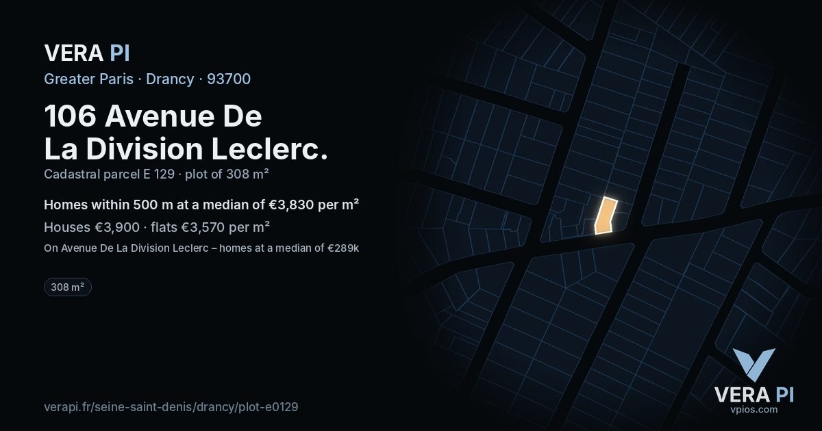 106 Avenue De La Division Leclerc, Drancy at night – the plot lit, the parcels around coloured by the prices near them