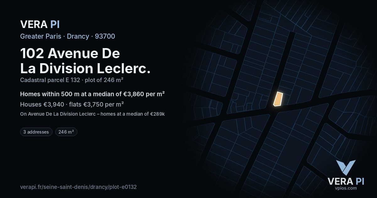 102 Avenue De La Division Leclerc, Drancy at night – the plot lit, the parcels around coloured by the prices near them