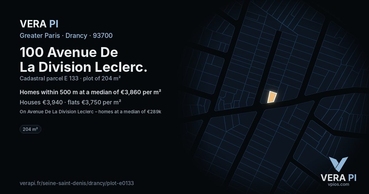100 Avenue De La Division Leclerc, Drancy at night – the plot lit, the parcels around coloured by the prices near them