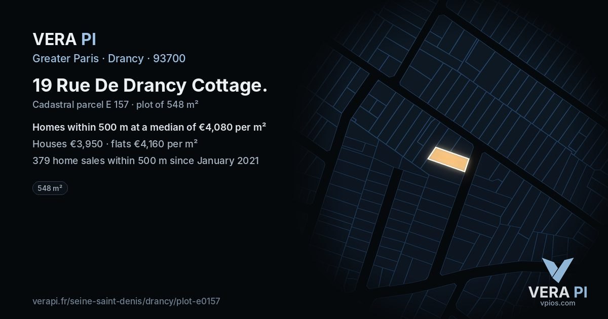 19 Rue De Drancy Cottage, Drancy at night – the plot lit, the parcels around coloured by the prices near them