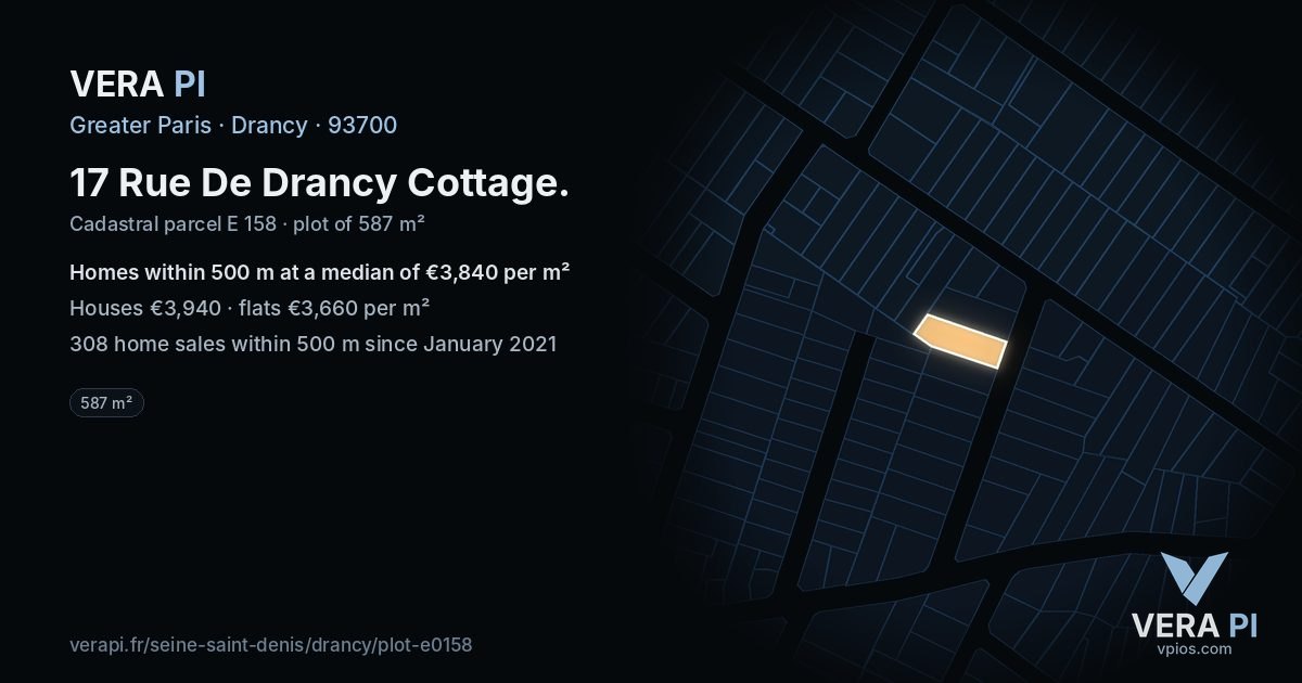 17 Rue De Drancy Cottage, Drancy at night – the plot lit, the parcels around coloured by the prices near them