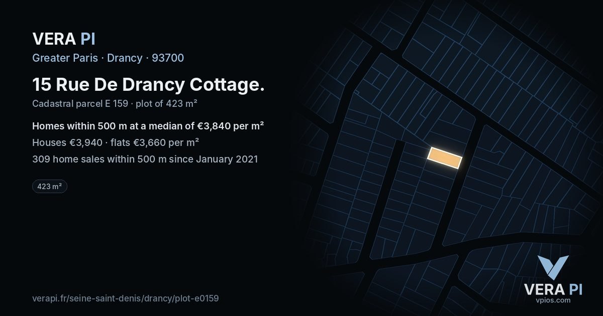 15 Rue De Drancy Cottage, Drancy at night – the plot lit, the parcels around coloured by the prices near them
