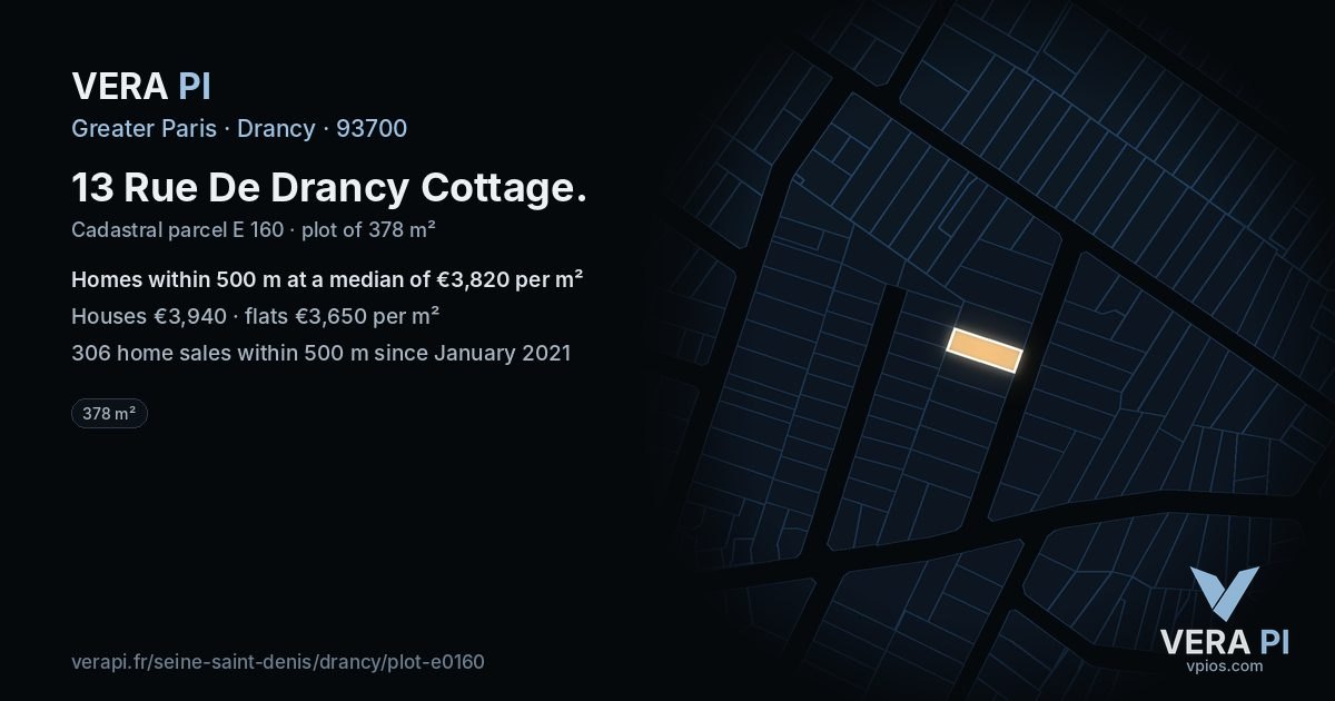 13 Rue De Drancy Cottage, Drancy at night – the plot lit, the parcels around coloured by the prices near them