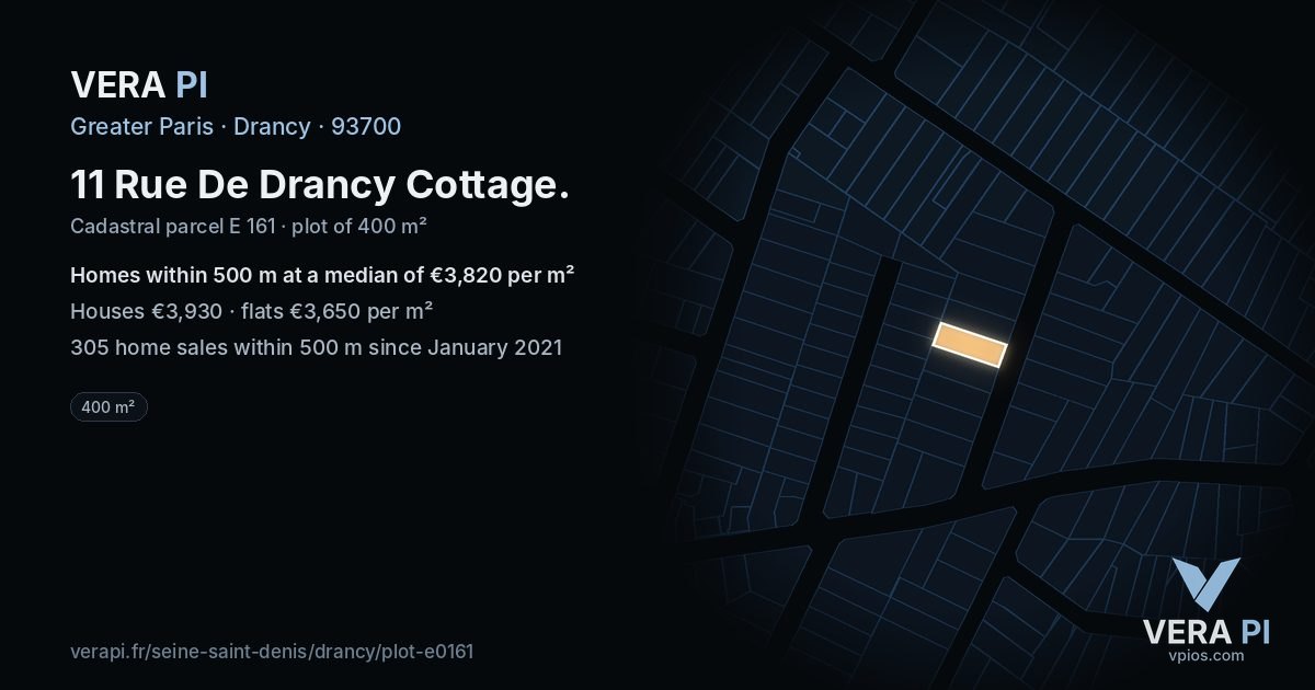 11 Rue De Drancy Cottage, Drancy at night – the plot lit, the parcels around coloured by the prices near them
