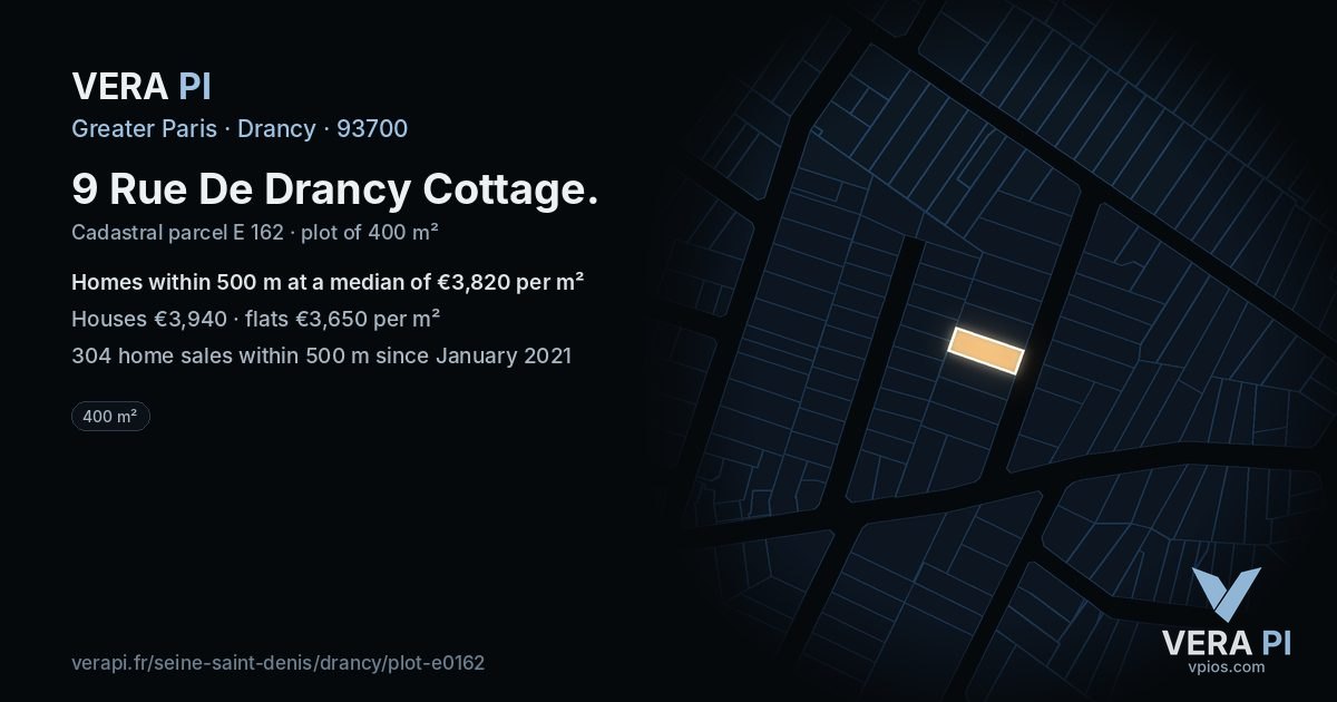 9 Rue De Drancy Cottage, Drancy at night – the plot lit, the parcels around coloured by the prices near them