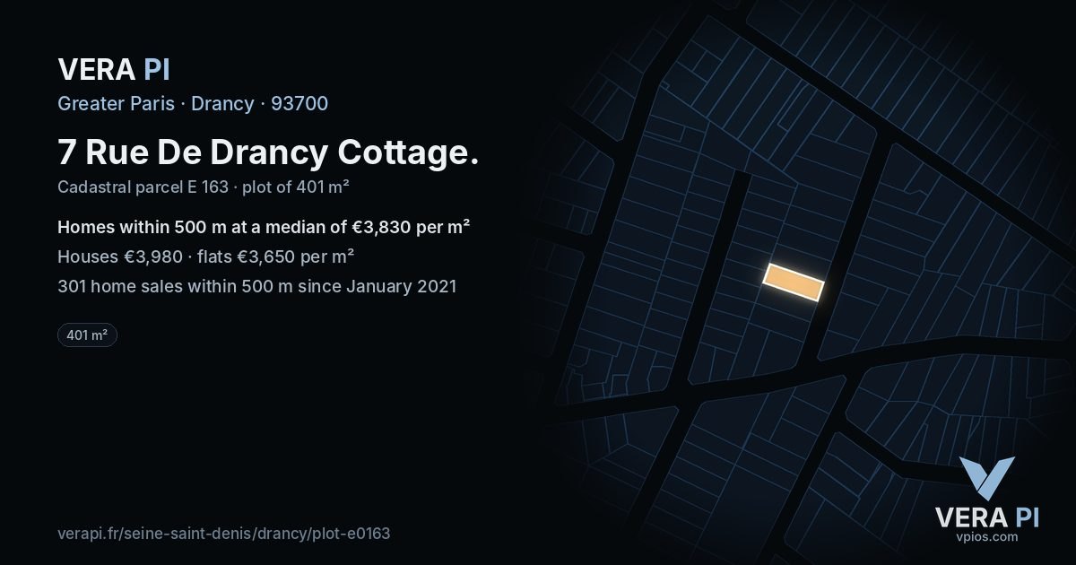 7 Rue De Drancy Cottage, Drancy at night – the plot lit, the parcels around coloured by the prices near them