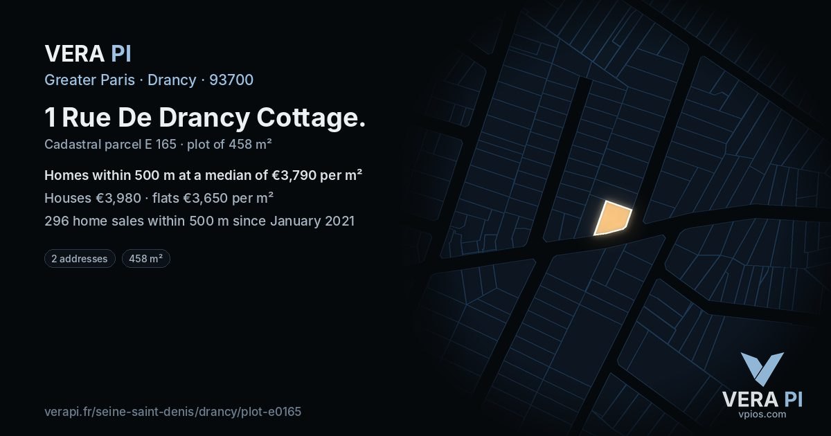 1 Rue De Drancy Cottage, Drancy at night – the plot lit, the parcels around coloured by the prices near them