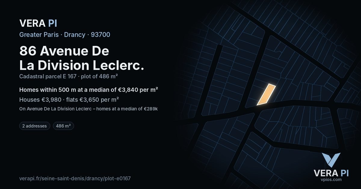 86 Avenue De La Division Leclerc, Drancy at night – the plot lit, the parcels around coloured by the prices near them