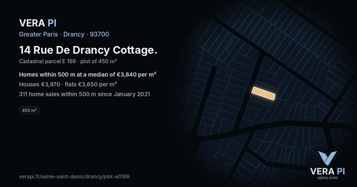 14 Rue De Drancy Cottage, Drancy at night – the plot lit, the parcels around coloured by the prices near them