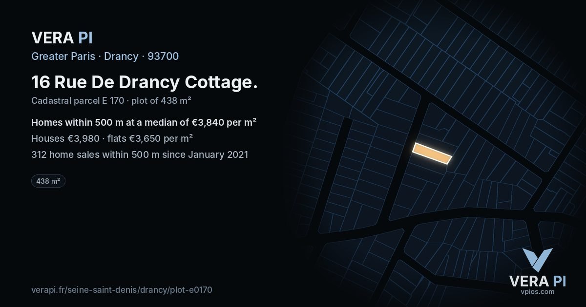 16 Rue De Drancy Cottage, Drancy at night – the plot lit, the parcels around coloured by the prices near them