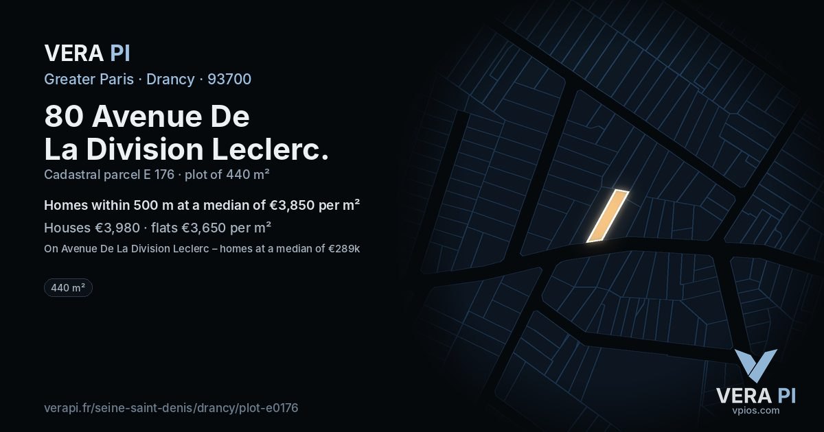 80 Avenue De La Division Leclerc, Drancy at night – the plot lit, the parcels around coloured by the prices near them