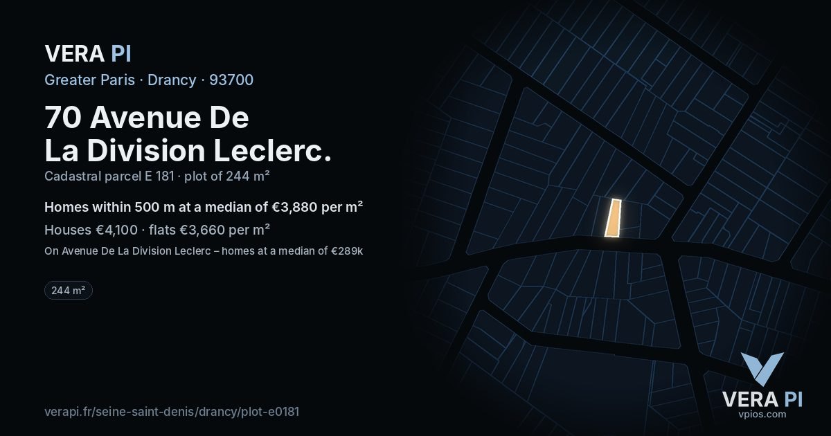 70 Avenue De La Division Leclerc, Drancy at night – the plot lit, the parcels around coloured by the prices near them