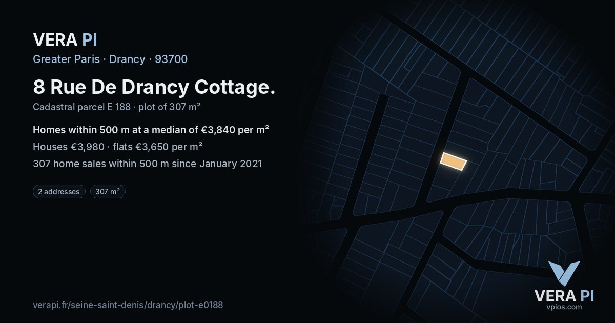 8 Rue De Drancy Cottage, Drancy at night – the plot lit, the parcels around coloured by the prices near them