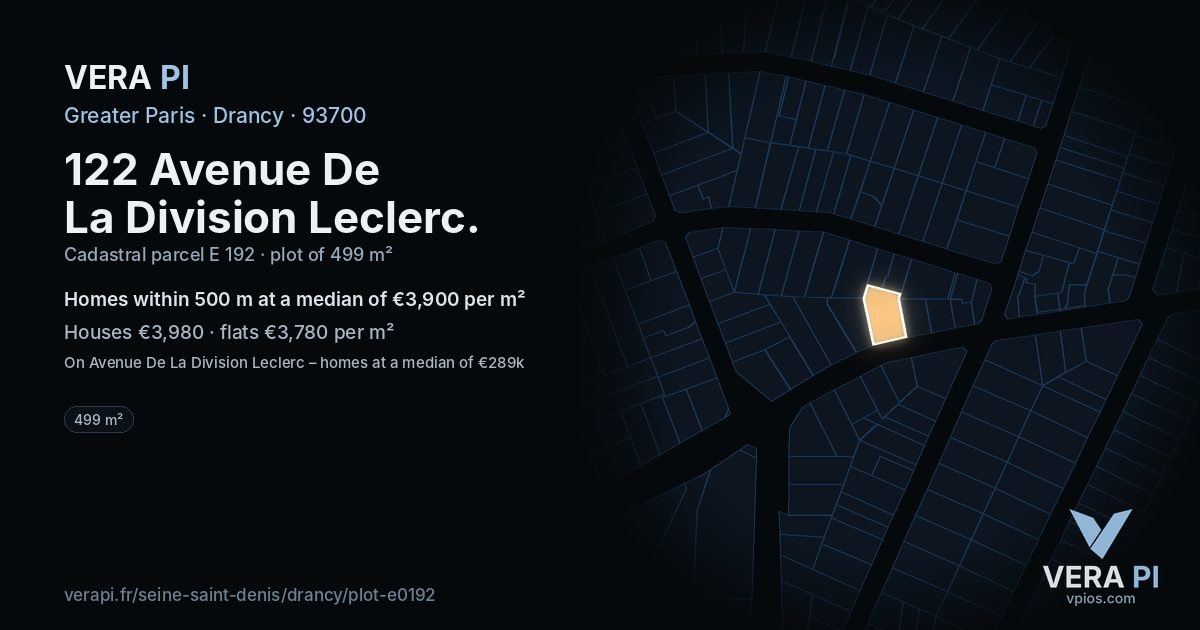 122 Avenue De La Division Leclerc, Drancy at night – the plot lit, the parcels around coloured by the prices near them