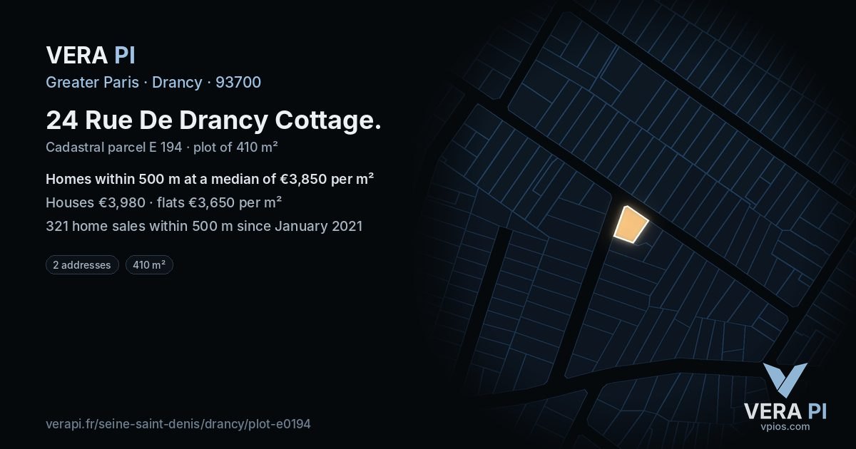 24 Rue De Drancy Cottage, Drancy at night – the plot lit, the parcels around coloured by the prices near them
