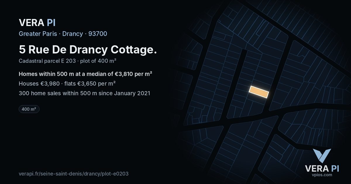 5 Rue De Drancy Cottage, Drancy at night – the plot lit, the parcels around coloured by the prices near them