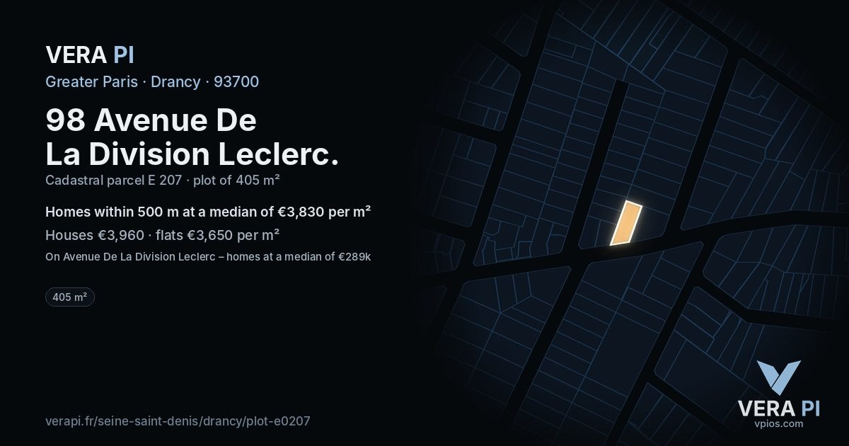 98 Avenue De La Division Leclerc, Drancy at night – the plot lit, the parcels around coloured by the prices near them