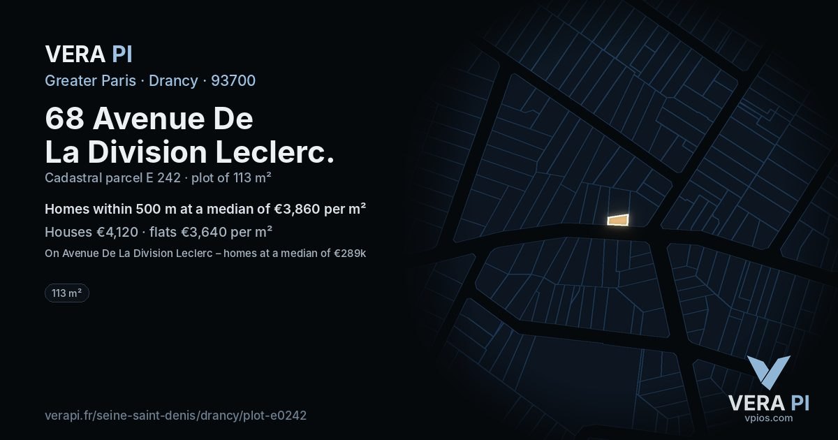 68 Avenue De La Division Leclerc, Drancy at night – the plot lit, the parcels around coloured by the prices near them