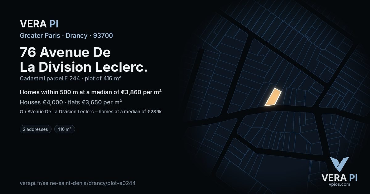 76 Avenue De La Division Leclerc, Drancy at night – the plot lit, the parcels around coloured by the prices near them