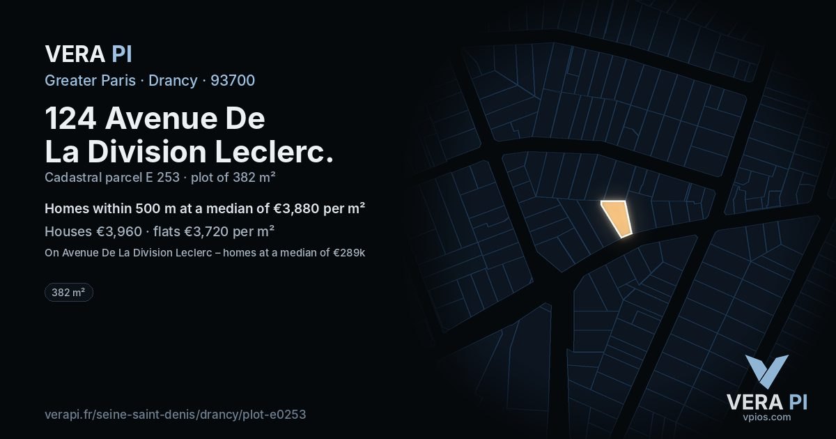 124 Avenue De La Division Leclerc, Drancy at night – the plot lit, the parcels around coloured by the prices near them