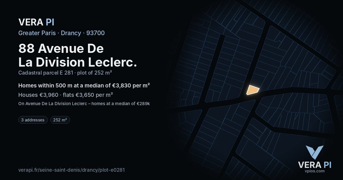 88 Avenue De La Division Leclerc, Drancy at night – the plot lit, the parcels around coloured by the prices near them