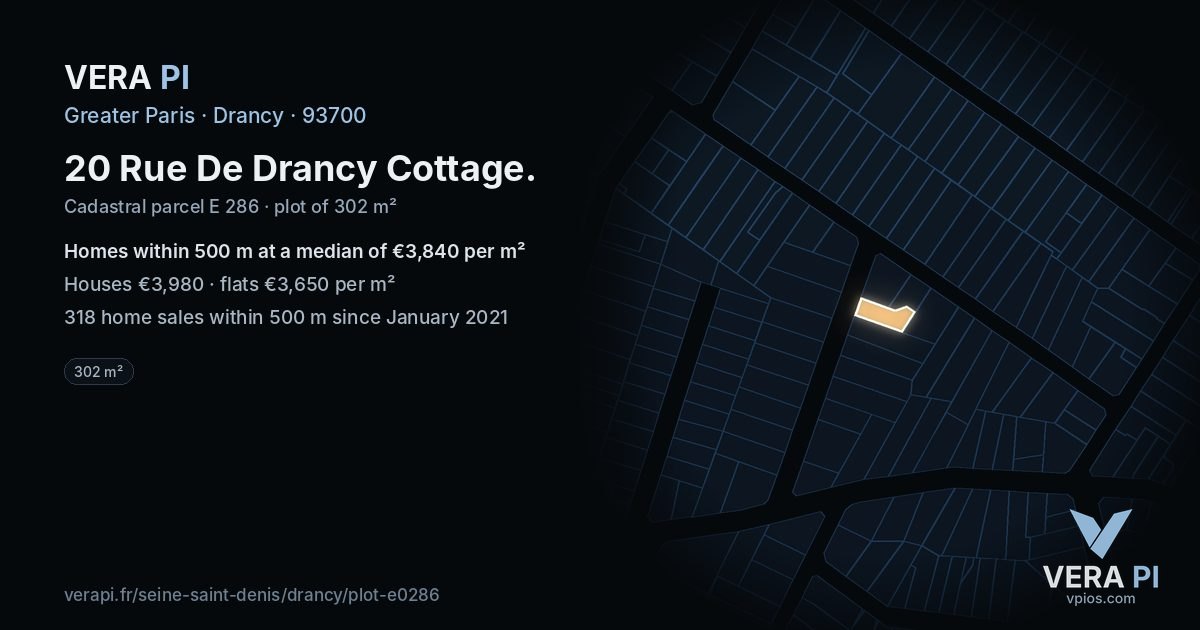 20 Rue De Drancy Cottage, Drancy at night – the plot lit, the parcels around coloured by the prices near them