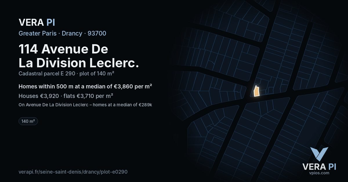114 Avenue De La Division Leclerc, Drancy at night – the plot lit, the parcels around coloured by the prices near them
