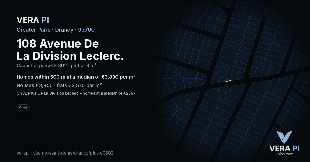 108 Avenue De La Division Leclerc, Drancy at night – the plot lit, the parcels around coloured by the prices near them