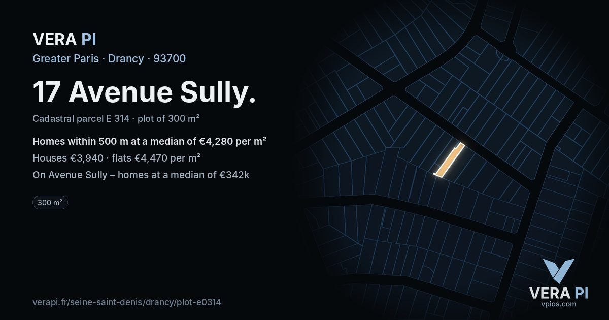 17 Avenue Sully, Drancy at night – the plot lit, the parcels around coloured by the prices near them
