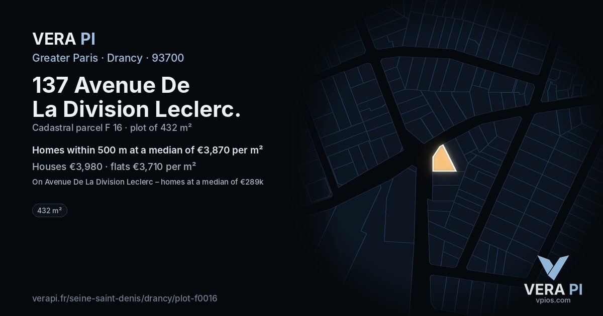 137 Avenue De La Division Leclerc, Drancy at night – the plot lit, the parcels around coloured by the prices near them