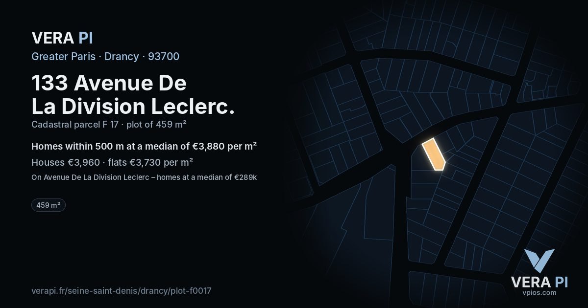 133 Avenue De La Division Leclerc, Drancy at night – the plot lit, the parcels around coloured by the prices near them