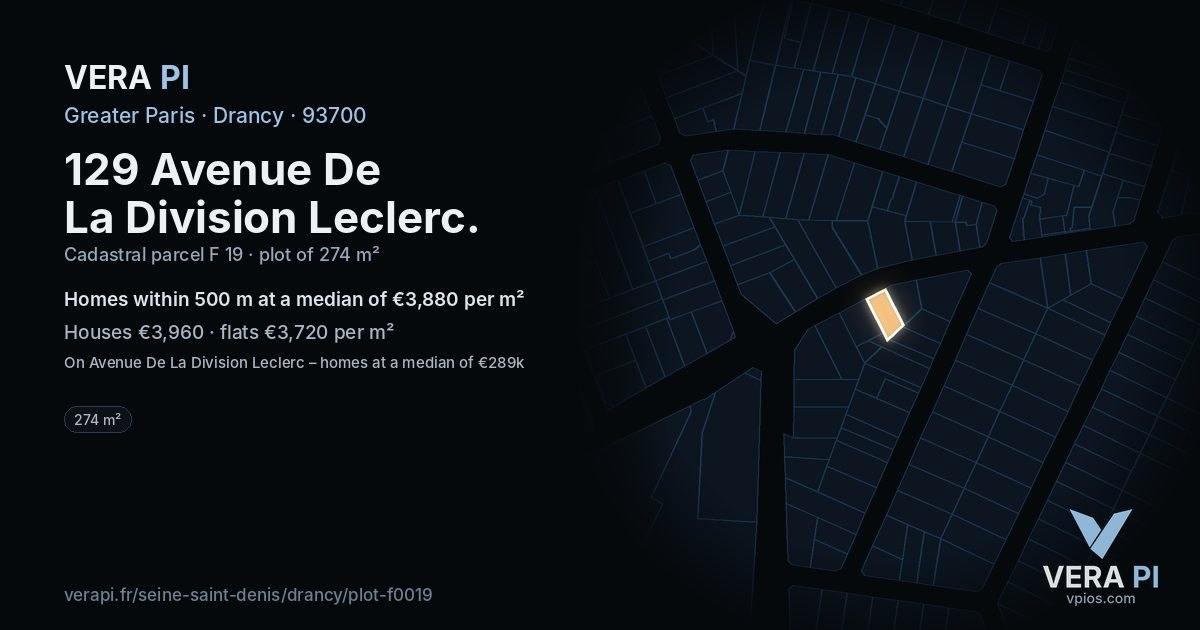 129 Avenue De La Division Leclerc, Drancy at night – the plot lit, the parcels around coloured by the prices near them
