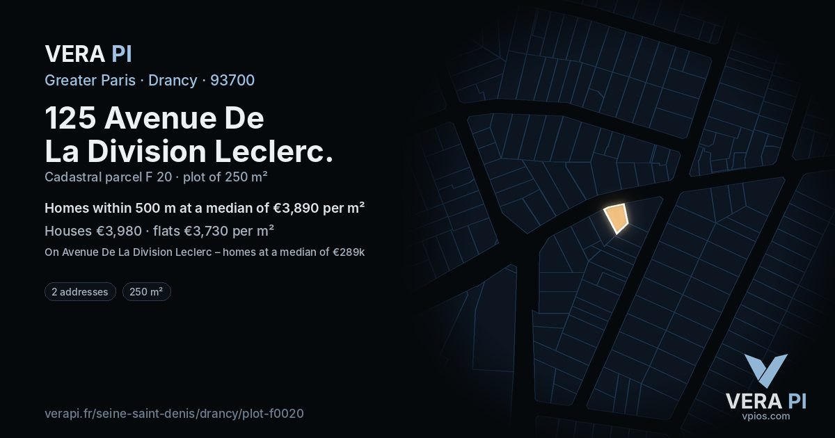 125 Avenue De La Division Leclerc, Drancy at night – the plot lit, the parcels around coloured by the prices near them