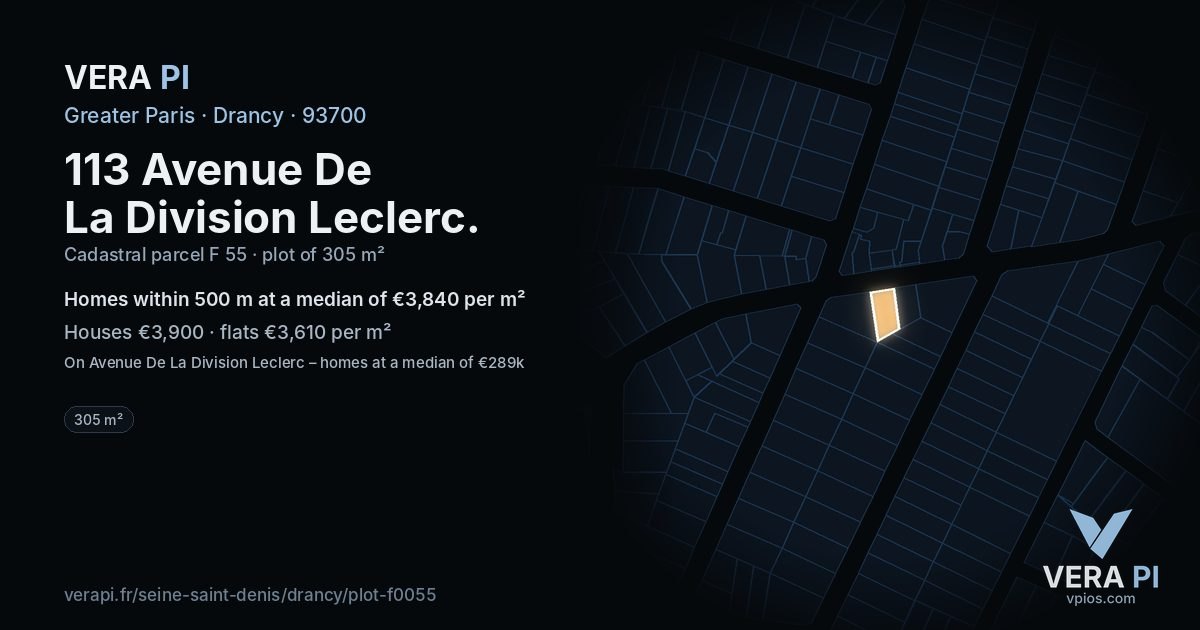 113 Avenue De La Division Leclerc, Drancy at night – the plot lit, the parcels around coloured by the prices near them