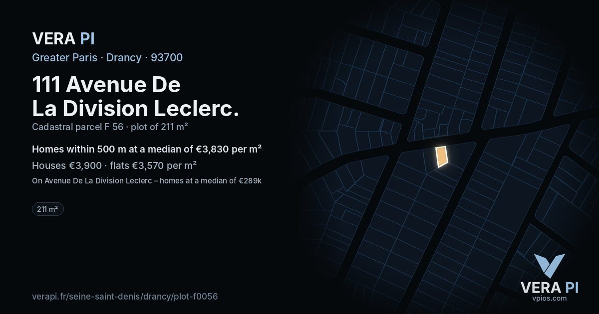 111 Avenue De La Division Leclerc, Drancy at night – the plot lit, the parcels around coloured by the prices near them