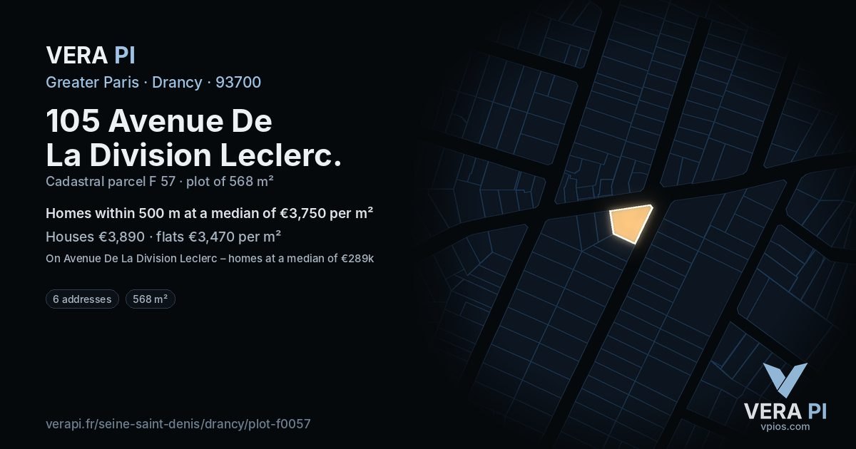 105 Avenue De La Division Leclerc, Drancy at night – the plot lit, the parcels around coloured by the prices near them