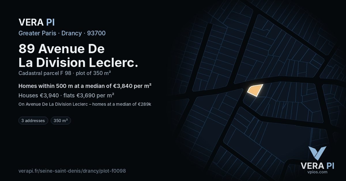 89 Avenue De La Division Leclerc, Drancy at night – the plot lit, the parcels around coloured by the prices near them